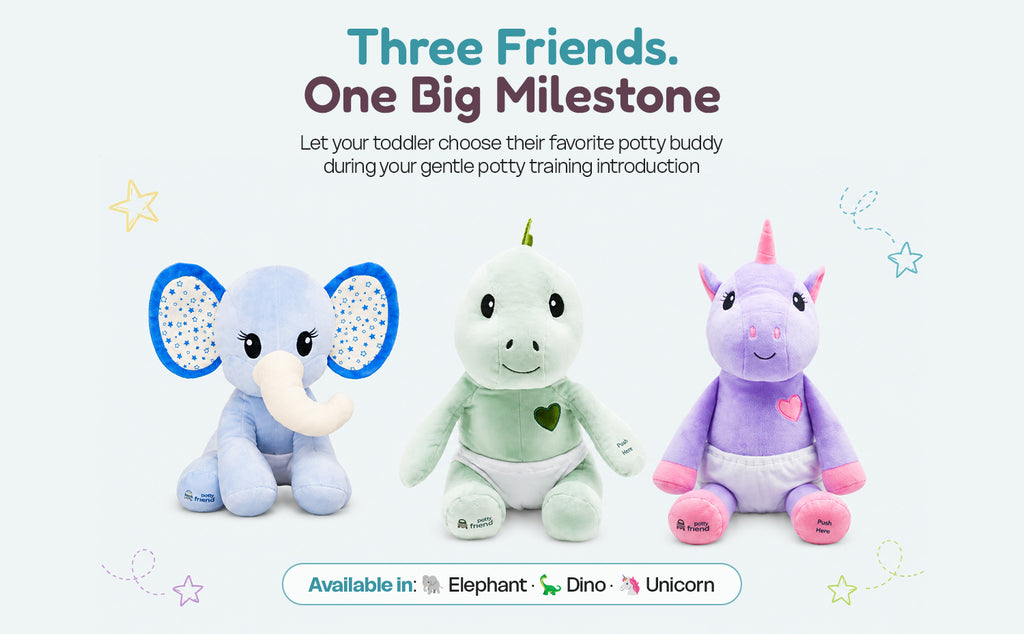 PottyFriend Interactive Potty Training Plush Stuffed Animal Friend 9 Unique Potty Training Phrases Live Simulation Fun Toddler Toilet Toys for Girls & Boys 18 Months to 3+ (Elephant, Unicorn, Dino)
