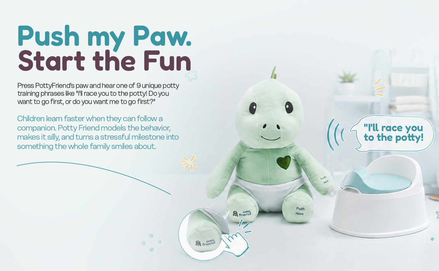 PottyFriend Interactive Potty Training Plush Stuffed Animal Friend 9 Unique Potty Training Phrases Live Simulation Fun Toddler Toilet Toys for Girls & Boys 18 Months to 3+ (Elephant, Unicorn, Dino)
