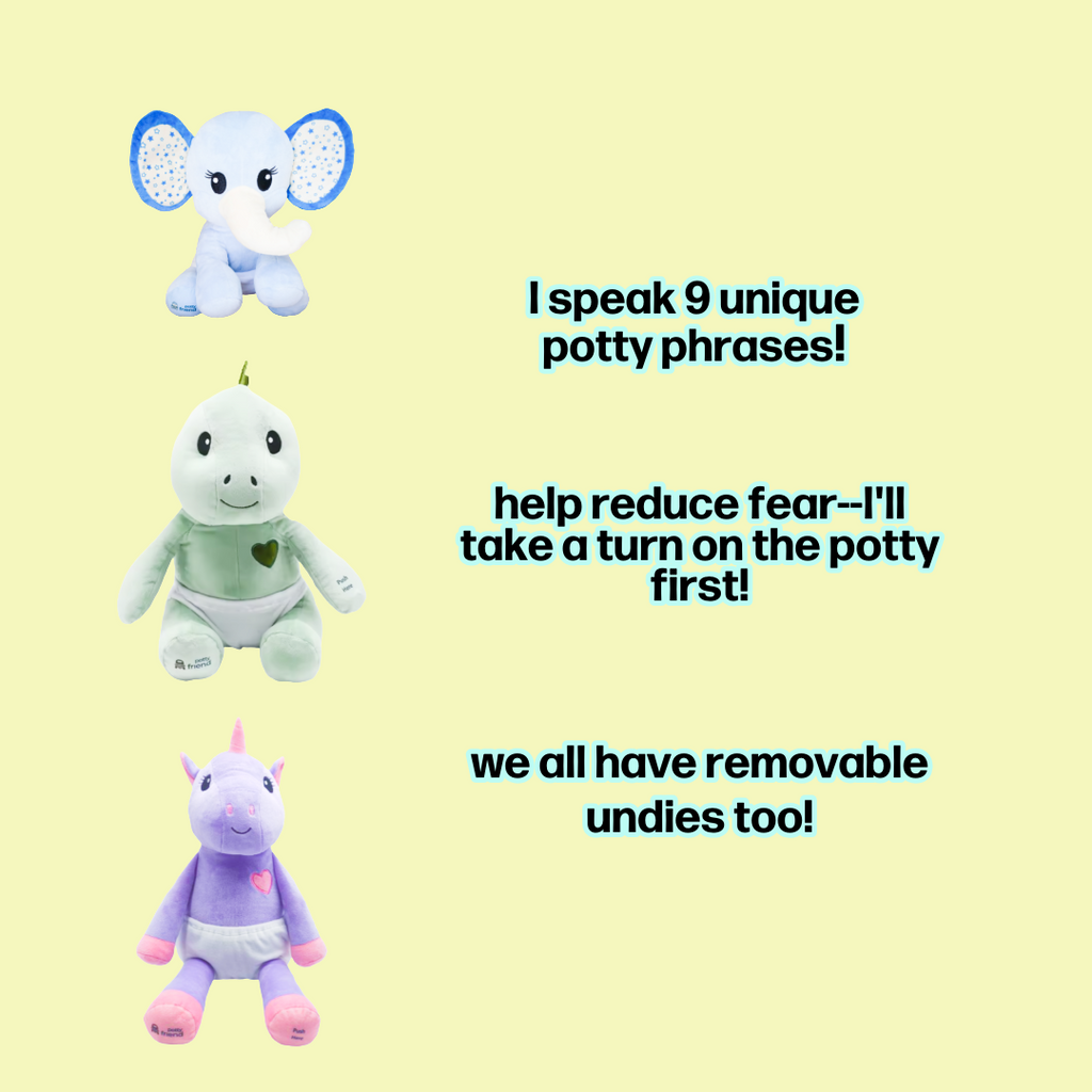 PottyFriend Interactive Potty Training Plush Stuffed Animal Friend 9 Unique Potty Training Phrases Live Simulation Fun Toddler Toilet Toys for Girls & Boys 18 Months to 3+ (Elephant, Unicorn, Dino)