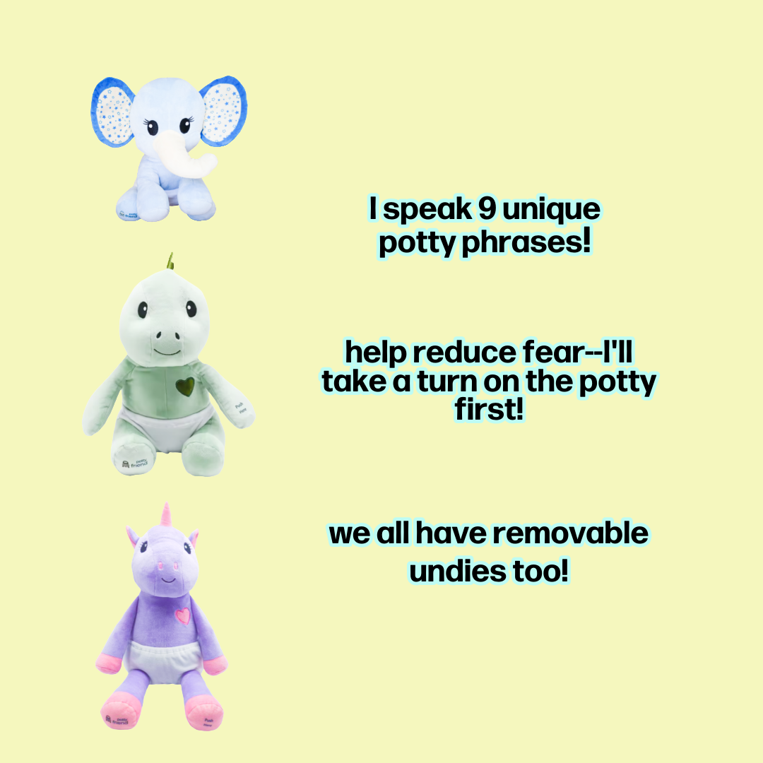 PottyFriend Interactive Potty Training Plush Stuffed Animal Friend 9 Unique Potty Training Phrases Live Simulation Fun Toddler Toilet Toys for Girls & Boys 18 Months to 3+ (Elephant, Unicorn, Dino)